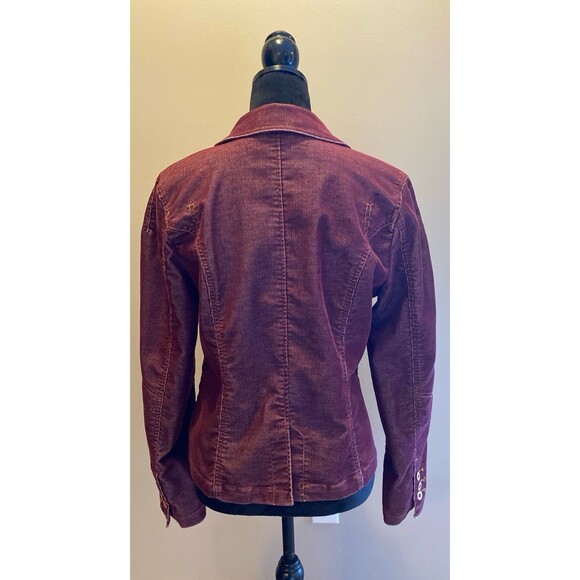 JeanStar Corduroy Jacket Sz Medium Burgundy Fitted Detailed Distressed  Stylish - Picture 7 of 12